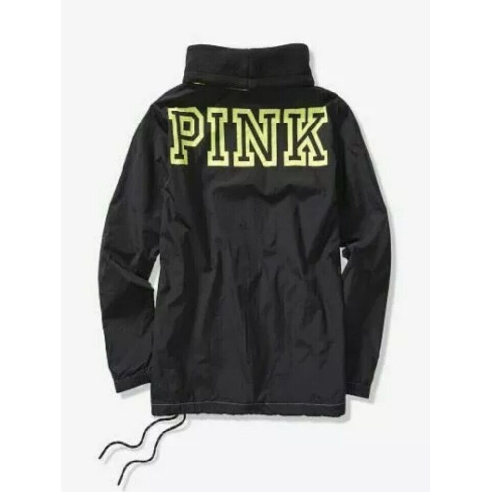 Victoria's‎ Secret PINK Cowl Neck Anorak Pullover Neon Citrus Black Medium NWT